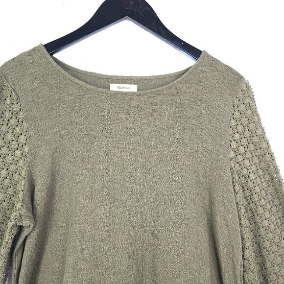 Madewell Olive Green Puff Long Sleeve Eyelet Boxy Fit Scoop Neck Slouchy Top - Picture 3 of 7